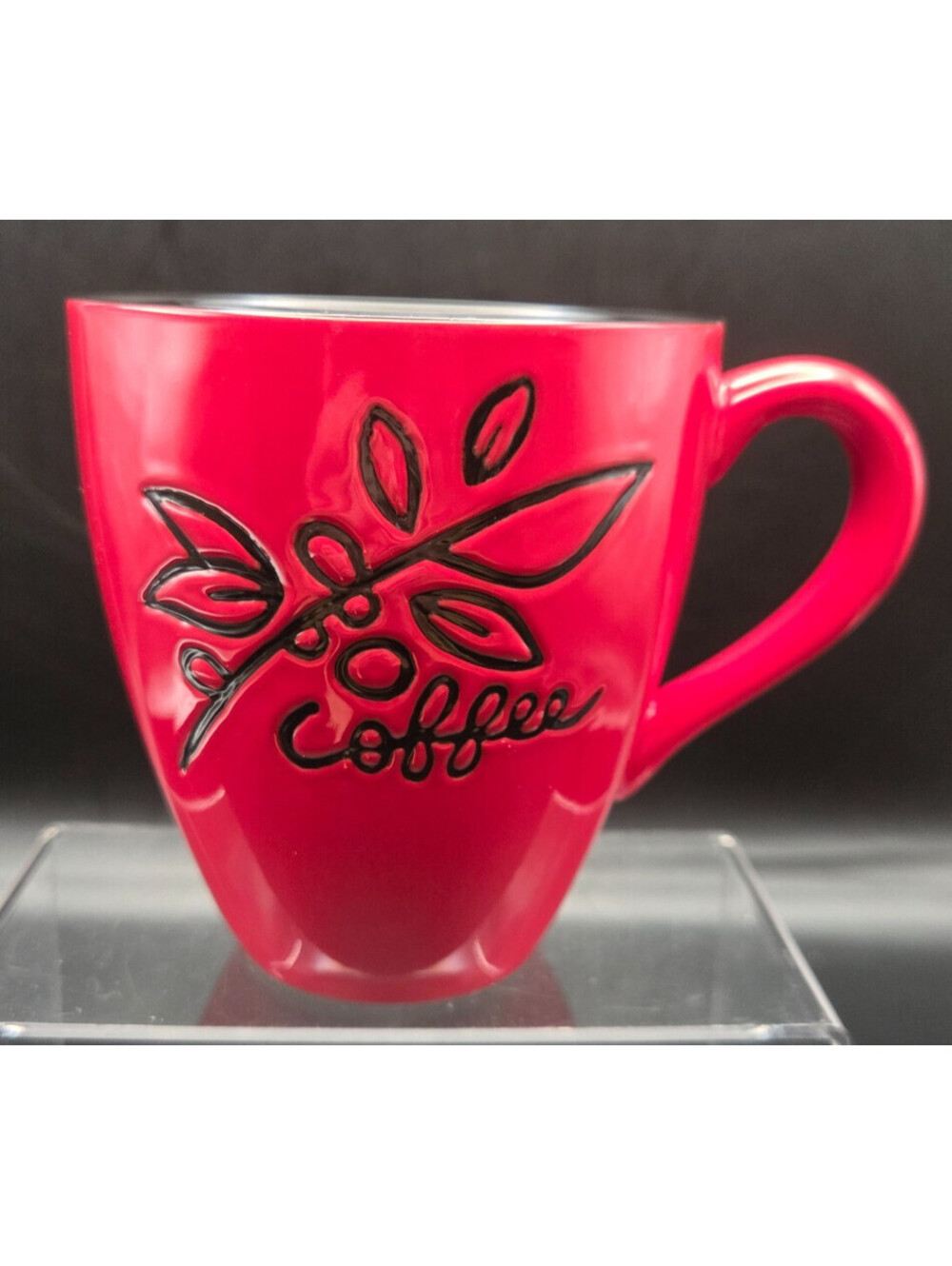 Starbucks 2007 Red & Black Embossed Botanical Coffee Mug 12oz Tea Cup Excellent
